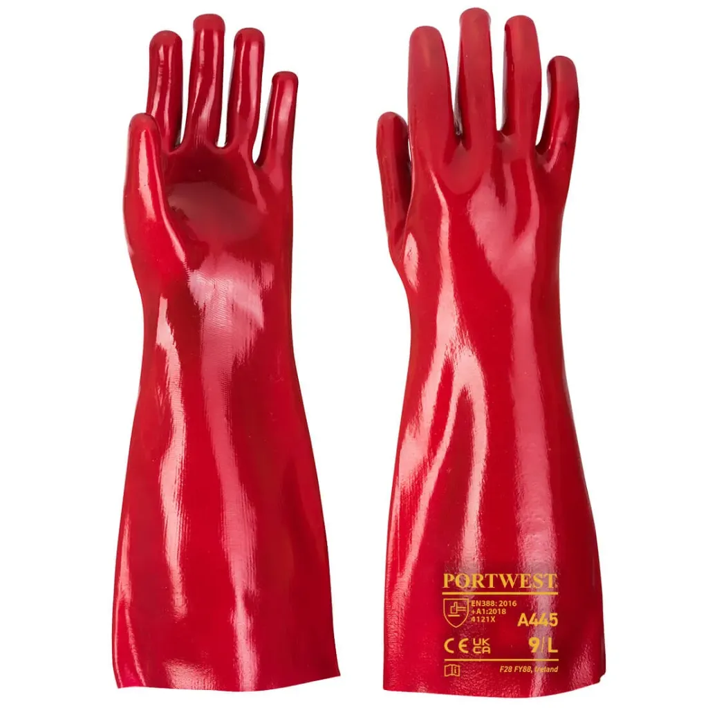 Red PVC Gauntlet 45cm (Size 10) | PPE & Safety Equipment UK | Colbrook